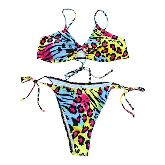Other - New Colorful Animal Print String Bikini Set Both Size XL Adjustable Top